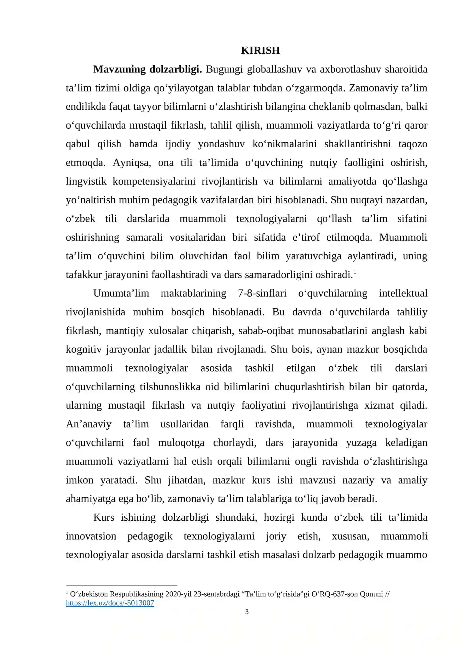 O`zbek tilini o`qitish metodikasi fanidan 3