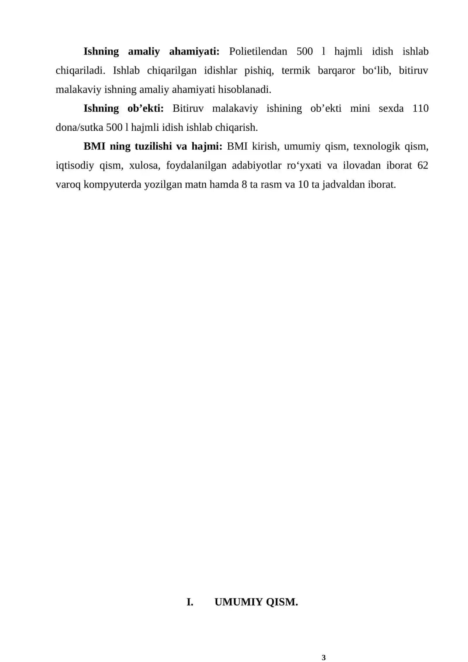 Polietilen asosida rotatsion shakllash usuli bilan 500 l hajmli idish olish texnologiyasini loyihalash 3