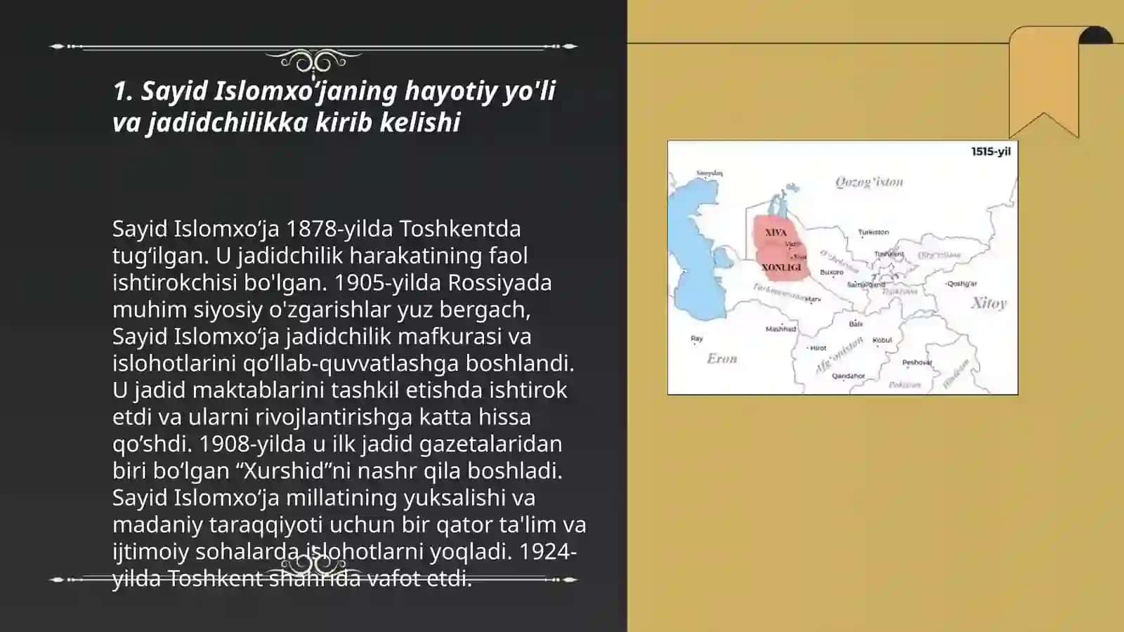 Xiva xonligi bosh vaziri Sayid Islomxoʻjaning jadidchilik harakatida tutgan oʻrni 3