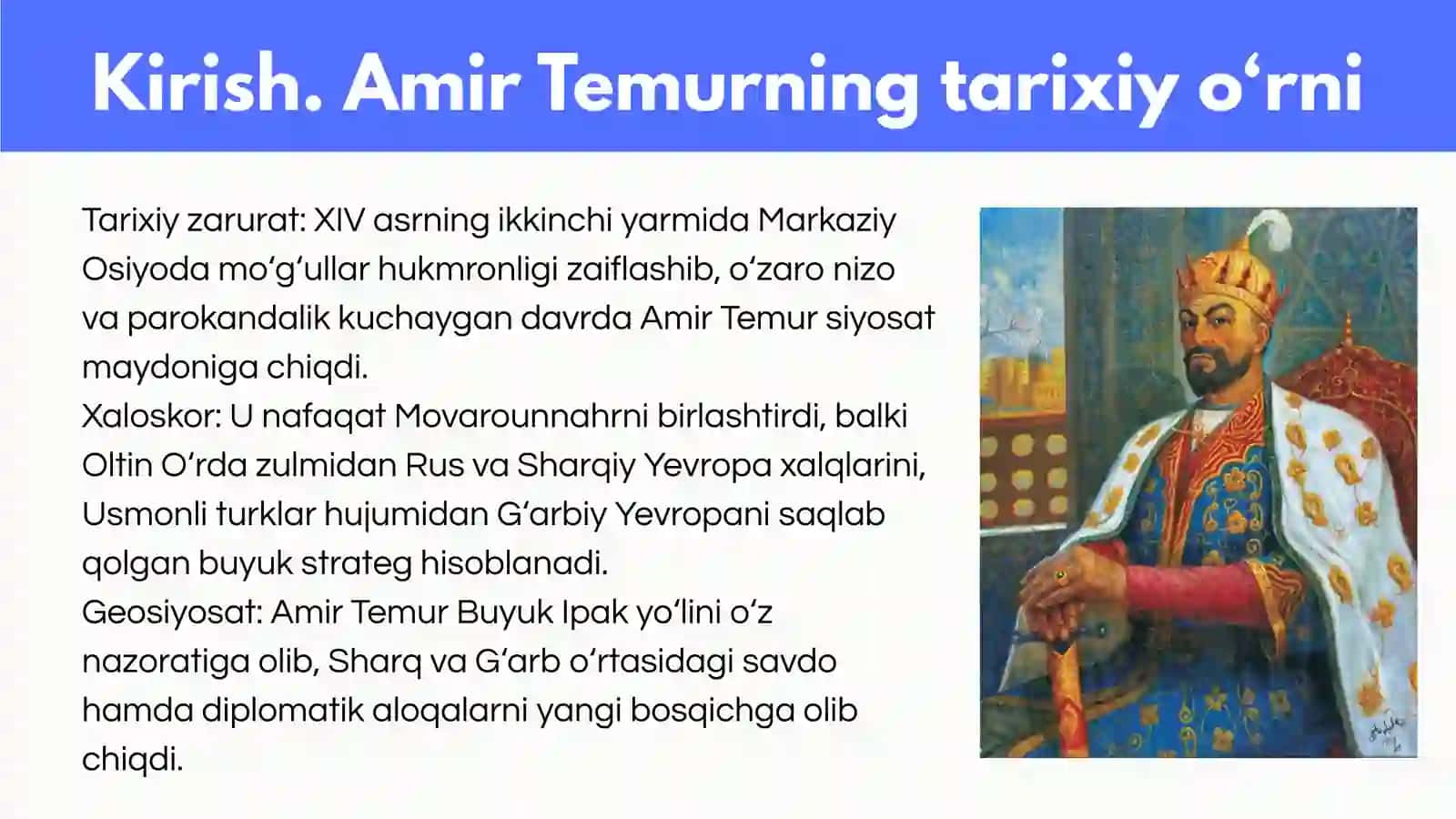AMIR TEMUR – BUYUK DAVLAT ARBOBI VA SARKARDA 3