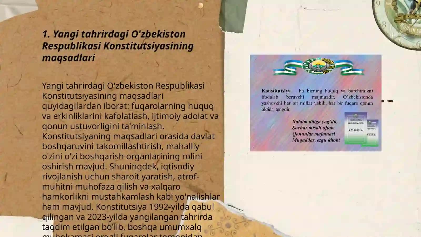 Yangi tahrirdagi O'zbekiston Respublikasi Konstitutsiyasiyasining qabul bo'lishi va "inson qadri uchun" degan ezgu g'oyani ro'yobga chiqarish 3