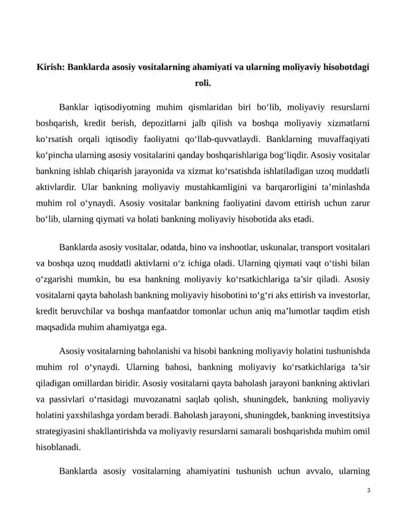 Banklarda asosiy vositalarni qayta baholash va uning hisobi 3