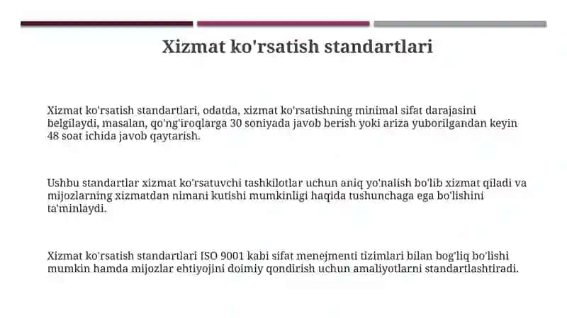 Xizmat ko'rsatish standartlari 3