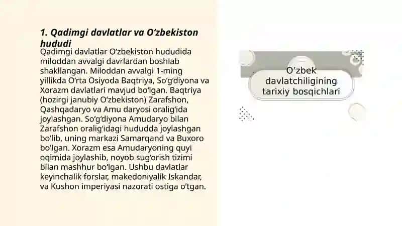 O‘zbek davlatchiligining tarixiy bosqichlari (O‘zbekiston hududidagi davlatlar tarixi misolida) 3