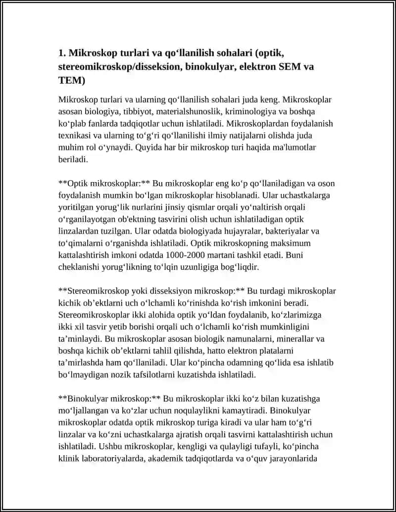 MIKROSKOP XILLARI UBILAN ISHLASH VA FOYDALANISH TEXNIKASI BILAN TANISHISJ 3