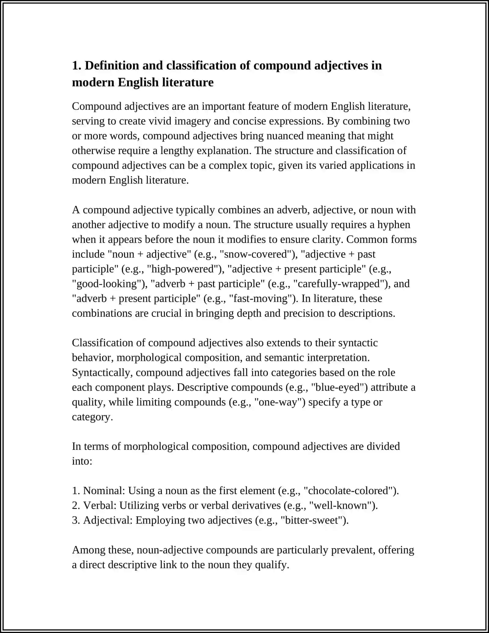 A STUDY OF COMPOUND ADJECTIVES AND THEIR USAGE IN MODERN ENGLISH LITERATURE 3