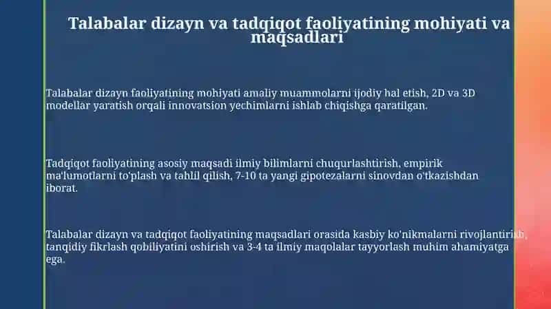 Talabalar Dizayn va Tadqiqot Faoliyati 3
