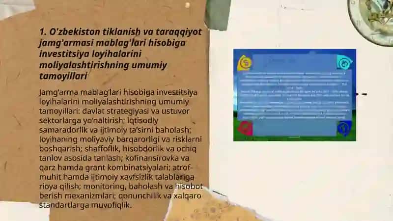 O'zbekiston tiklanish va taraqqiyot jamg'armasi mablag'lari hisobiga investitsiya loyihalarini moliyalashtirishning umumiy tamoyillari 3
