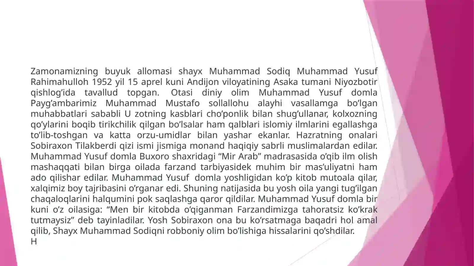 SHAYX MUHAMMAD SODIQ MUHAMMAD YUSUF ijodiy merosining ta’lim tarbiyaviy ahamiyati 3
