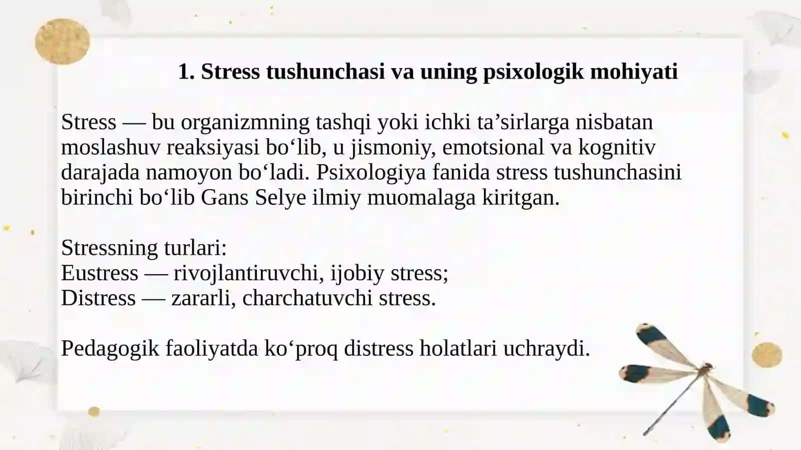 Mavzu: Stress livaziyatlari da pedagogning o‘zini tutabilishi: nafas, mashqlari va muvozanat saqlash texnikalari 3