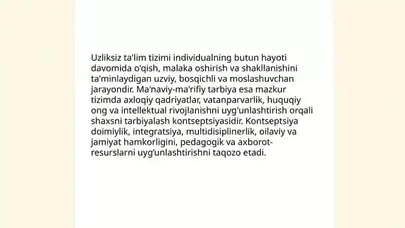 Uzliksiz ta'lim tizimida ma'naviy - ma'rifiy tarbiyaning o'rni 3