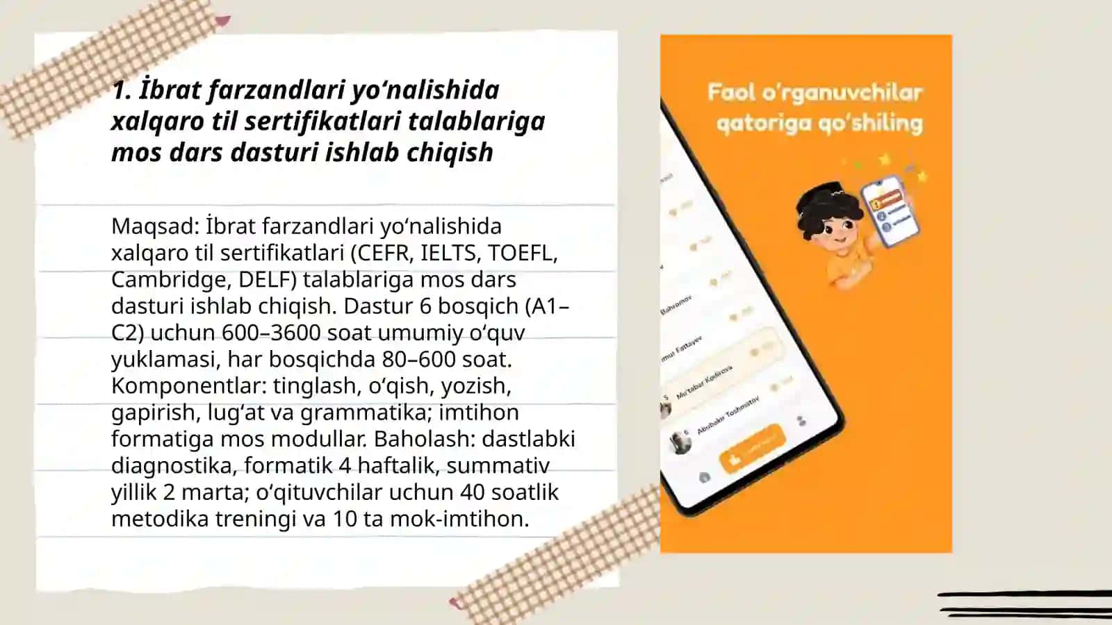 İbrat farzandlari yoʻnalishida chet tillarni oʻrgatish yoshlarni til sertifikatlarini kengaytirish 3
