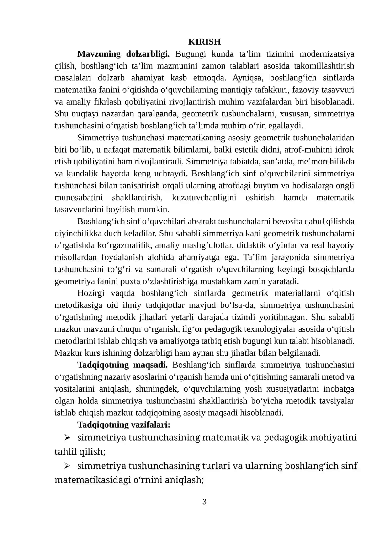 "BOSHLANG‘ICH SINFLARDA SIMMETRIYA TUSHUNCHASI BILAN TANISHISH" MAVZUSIDA TAYYORLAGAN KURS ISHI 3