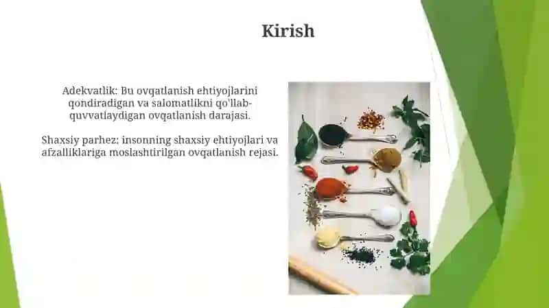 Shaxsiy Ovqatlanishning Adekvatligini Taomnoma Taqsimoti BoʻYicha Baholash 3
