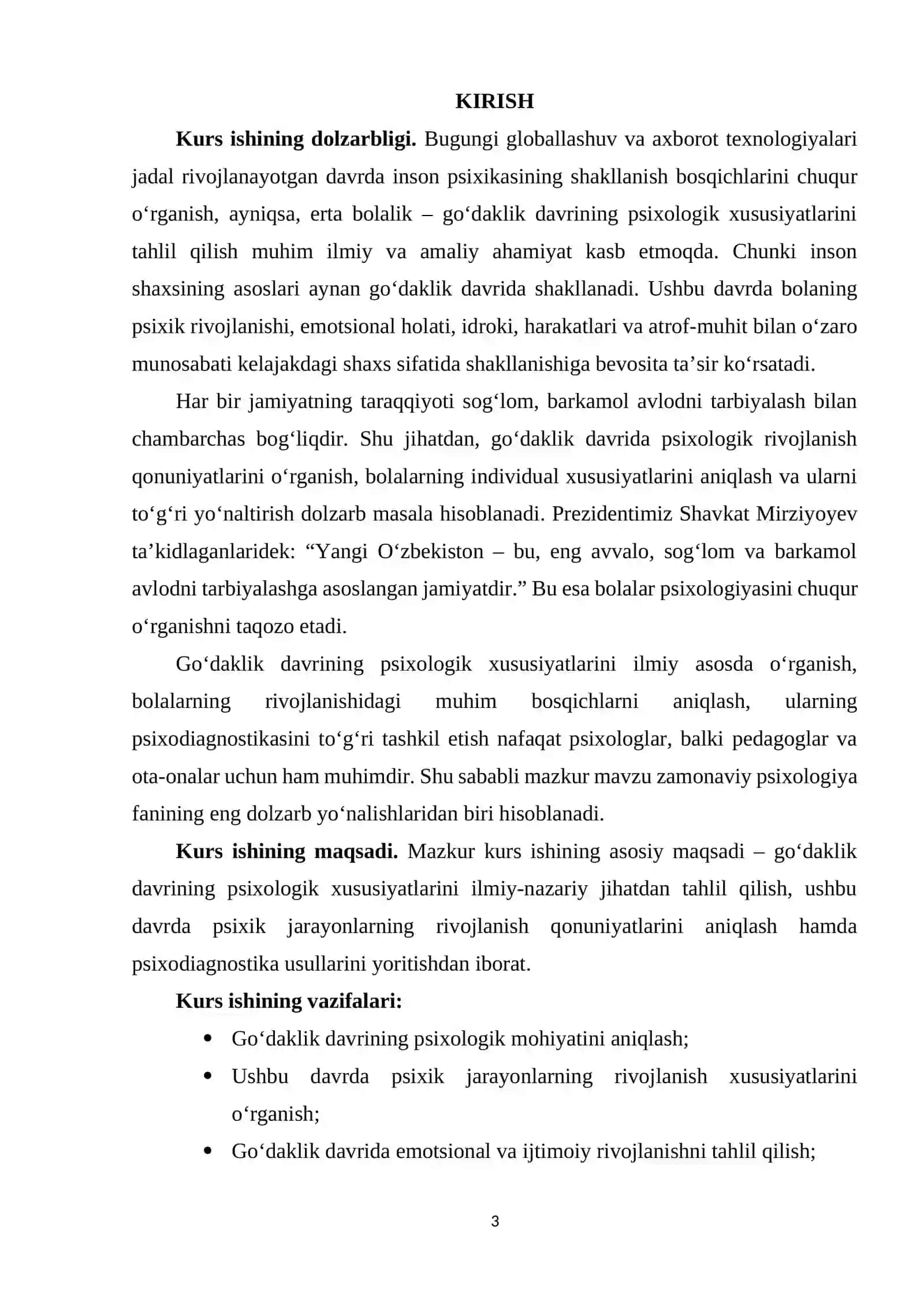 Go‘daklik davrining psixologik xususiyatlari kurs ishi 3