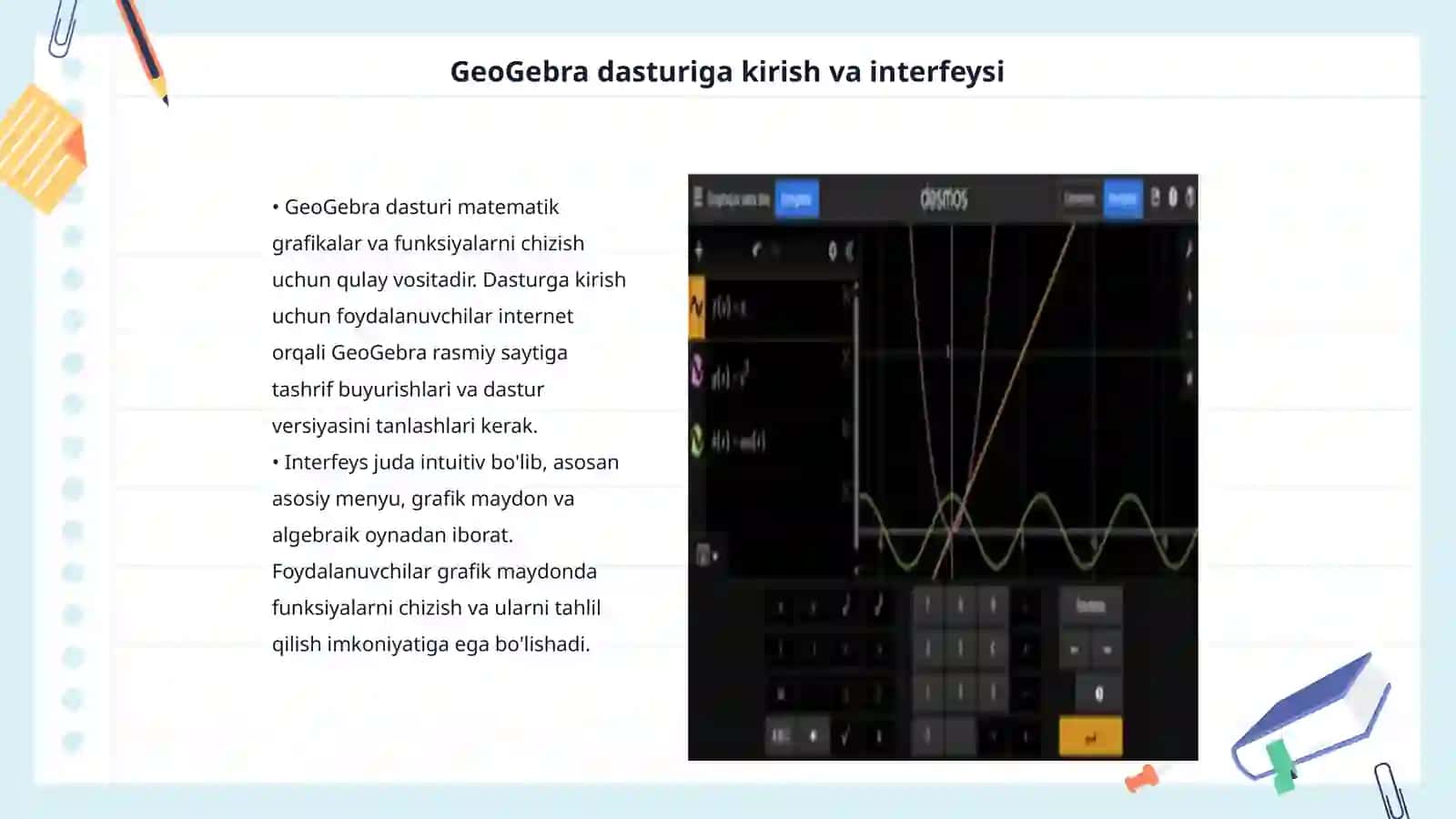 Funksiya grafigini chizish mavzusini GeoGebra dasturi yordamida o’qitish 3
