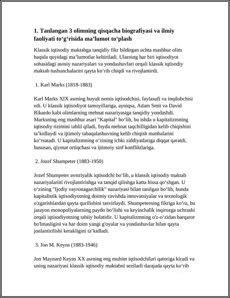 KLASSIK IQTISODIY MAKTABGA TANQIDIY FIKR BILDIRGAN 3 TA OLIMLAR 3