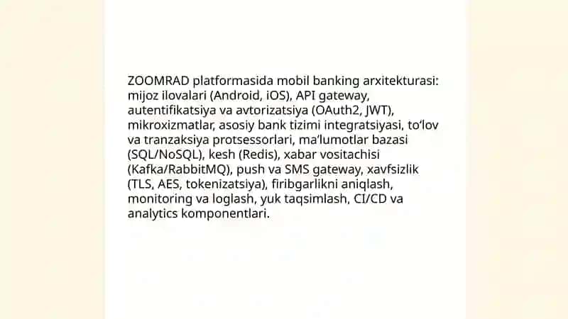ZOOMRAD platformasida mobil banking arxitekturasi 3