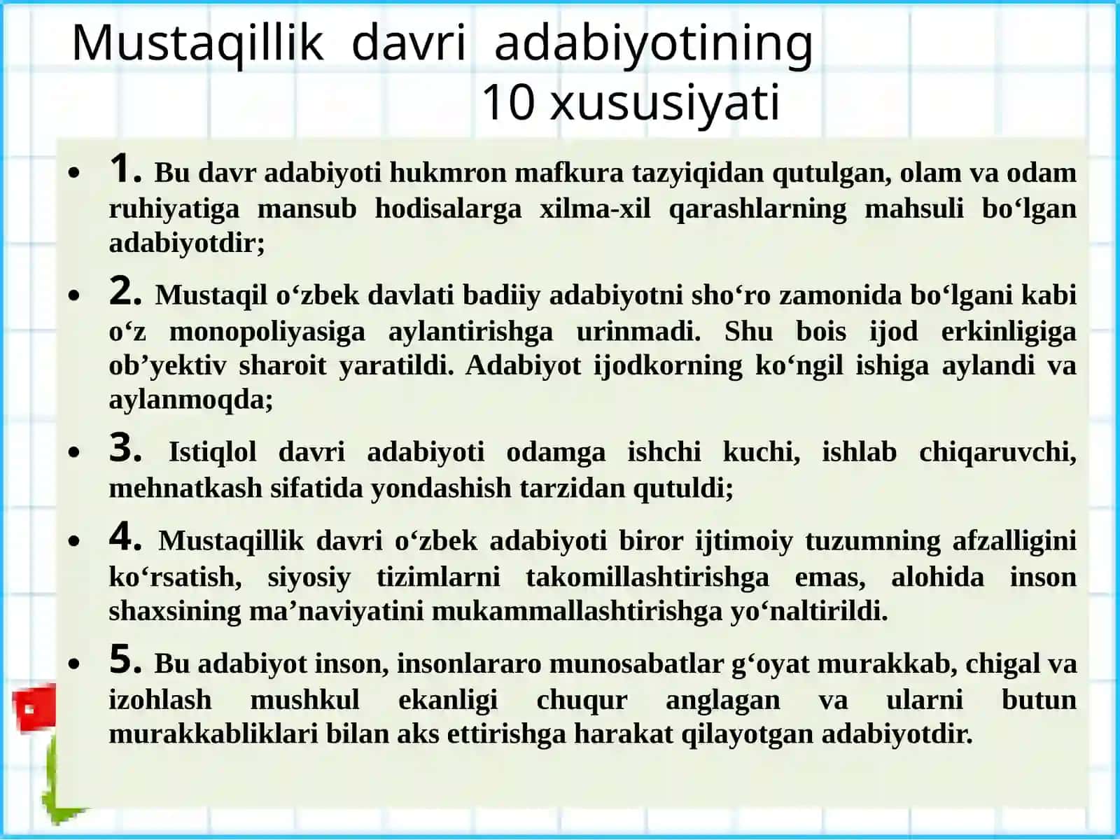 11-sinf Adabiyot Mustaqillik davri adabiyoti dars ishlanma 3