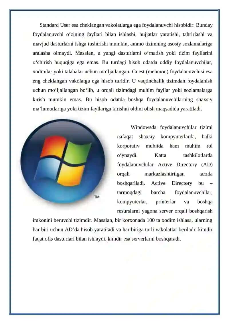 Windows operatsion tizimida foydalanuvchilar va ulaming vakolatlarini boshqarish 3