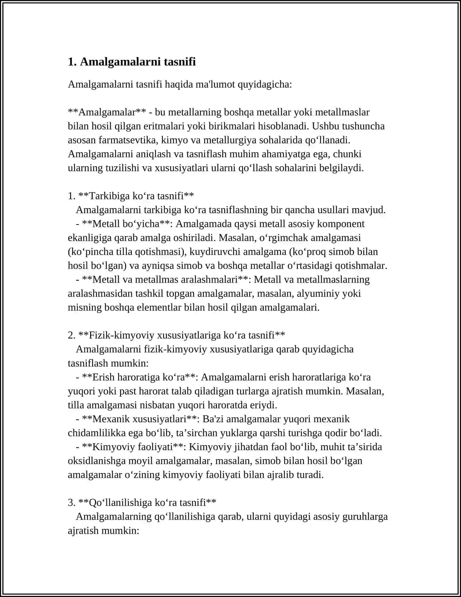 AMALGAMALAR. TURLARI, XUSUSIYATLARI 3
