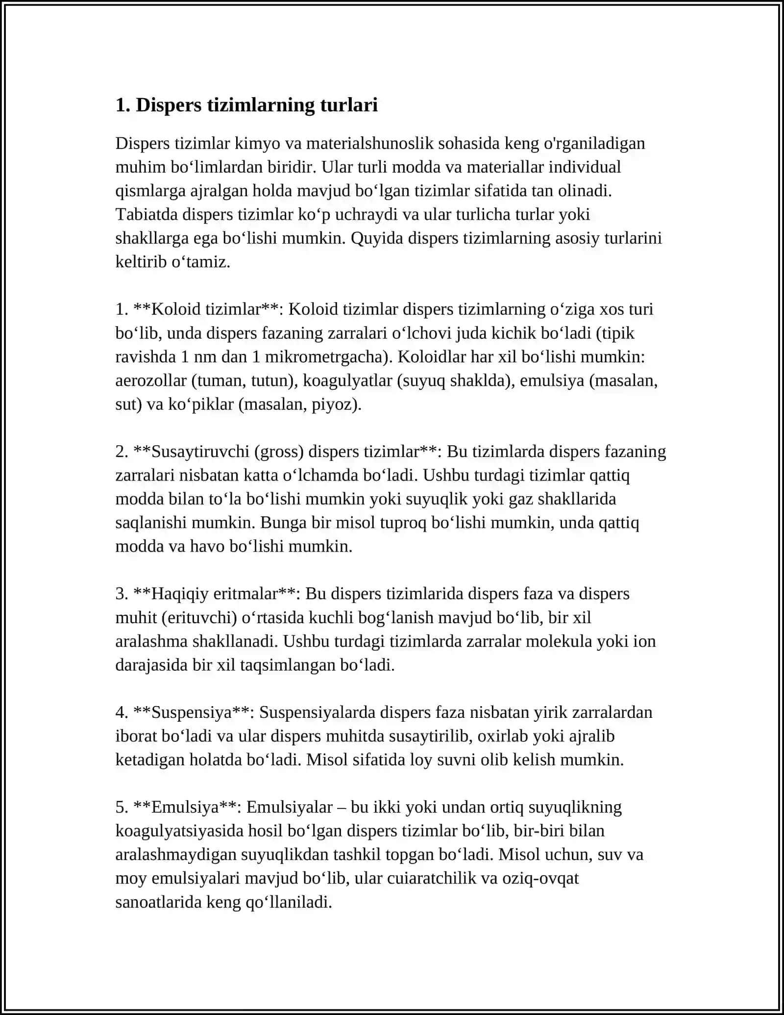 DAG'AL - DISPERS SISTEMALARNING XOSSALARI VA ULARNI TIBBIYOT VA FARMAKALOGIYADA ISHLATILISHI 3