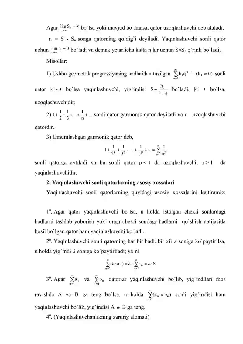 Sonli Qatorlar. Funktsional Qatorlar. 3