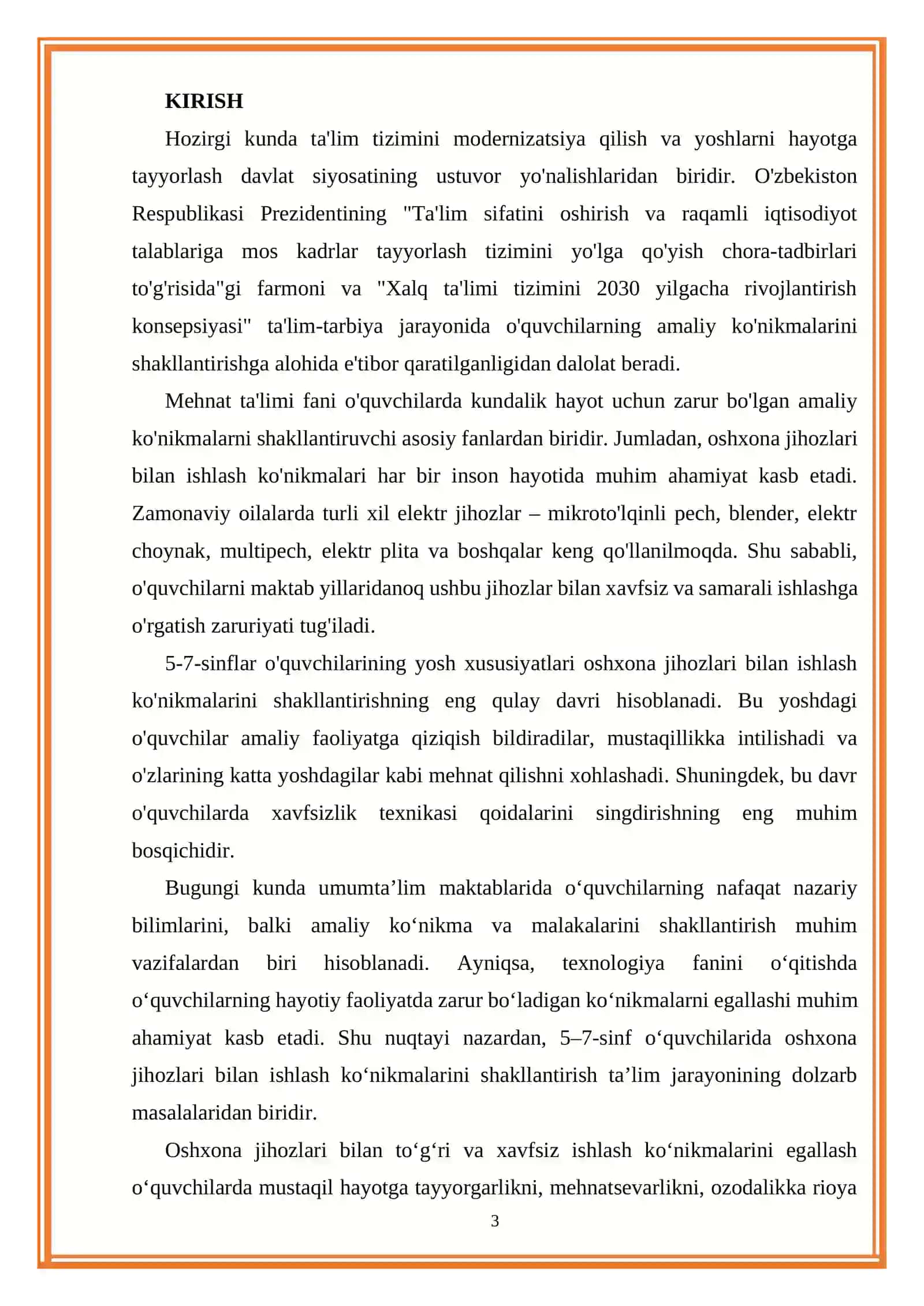 TEXNOLOGIYA TA'LIMINI TASHKIL ETISH METODIKASI 3