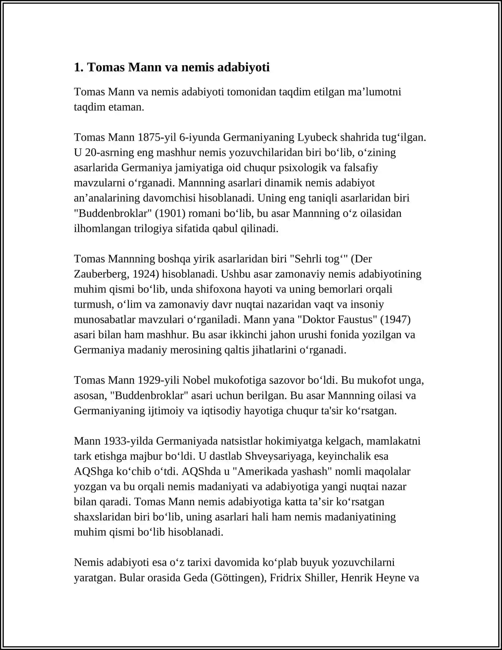 MUSTAQIL ISH Mavzu: TOMAS MANN, KOLBERTIZM, MONKRETEN 3