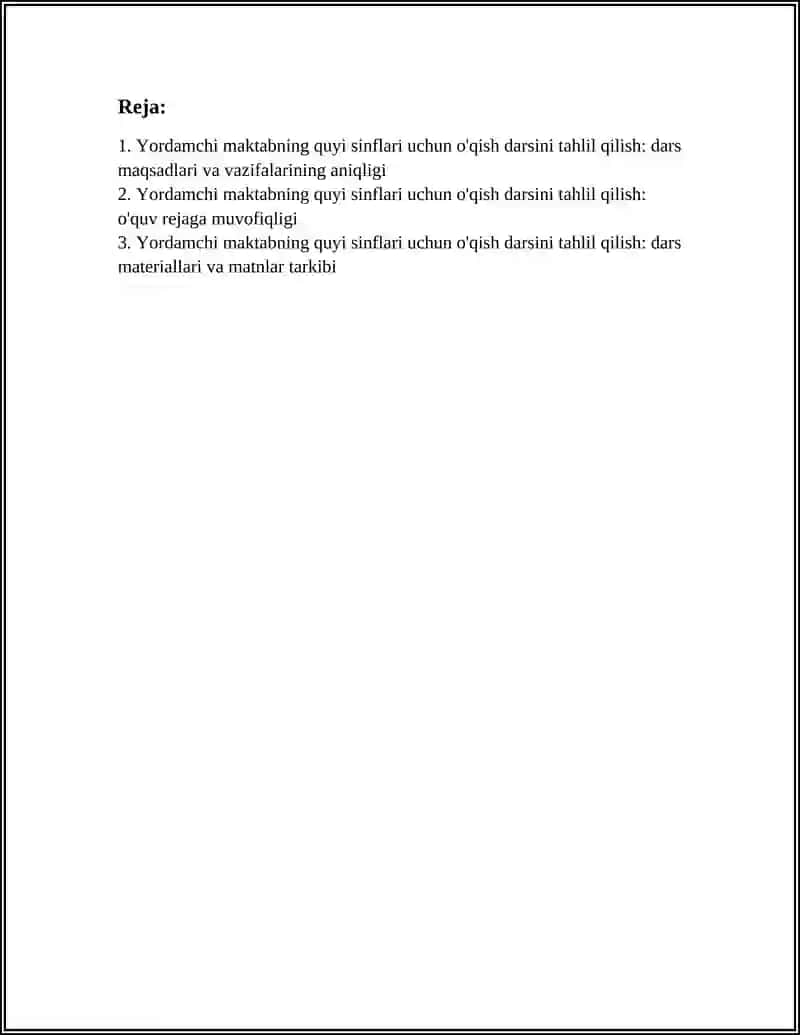 Yordamchi maktabning quyi sinflari uchun o'qish darsini tahlil qilish 3