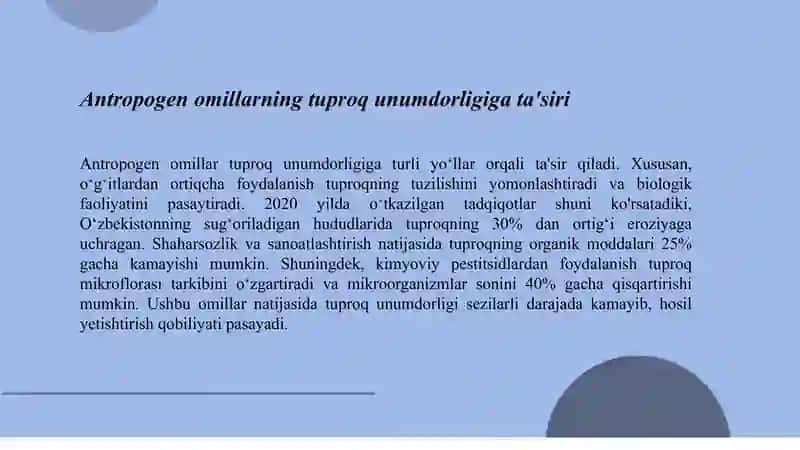 Antropogen omillarning tabiatga ta'siri va ularning qishloq xo'jaligida ahamiyati 3
