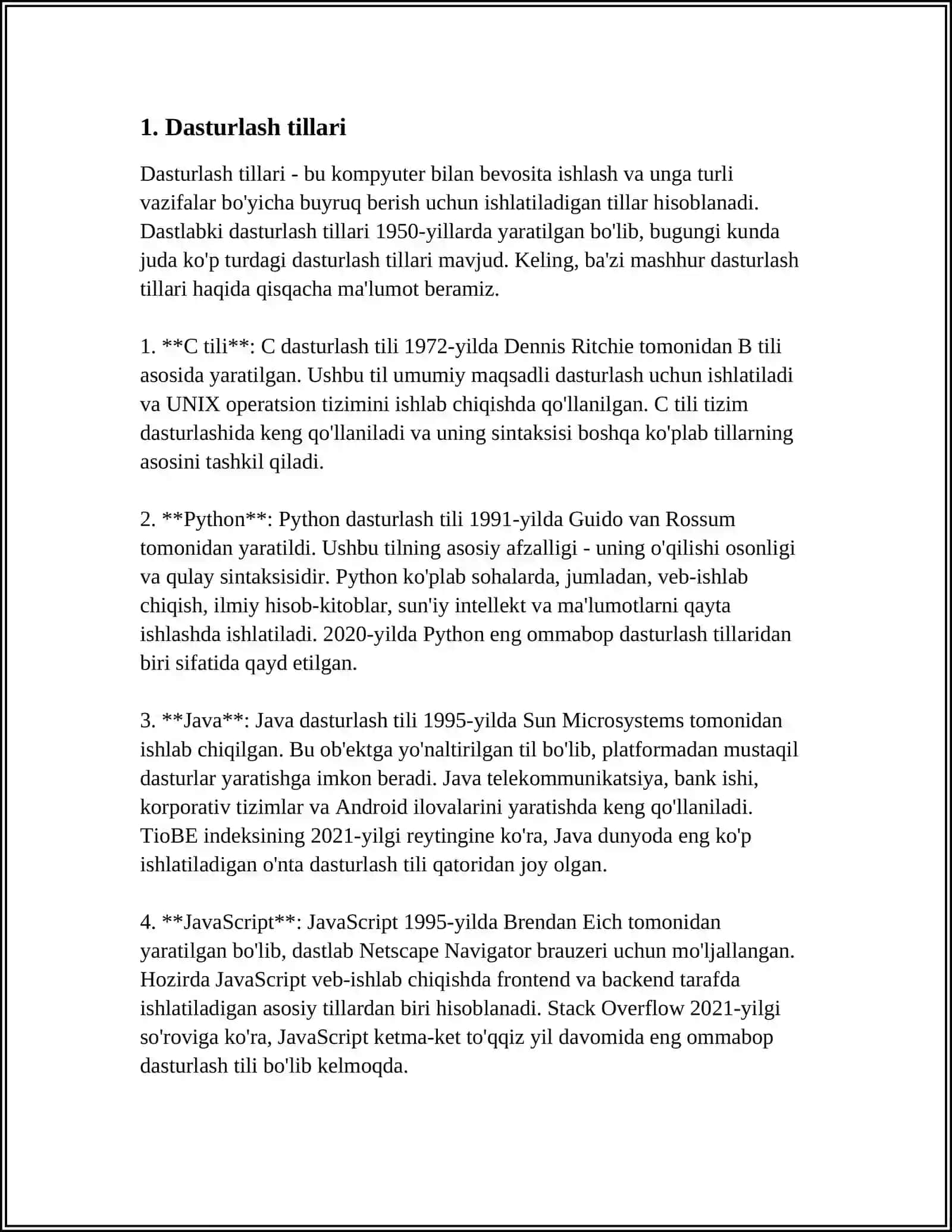 DASTURLASHGA OID 100 TA TERMIN 3