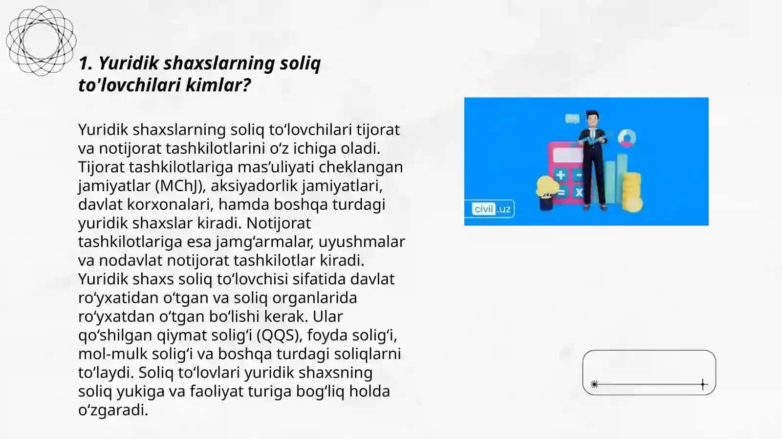 Yuridik shaxslarning mol-mulkiga solinadigan soliqni to'lovchilari soliq ob'ekti va bazasi 3