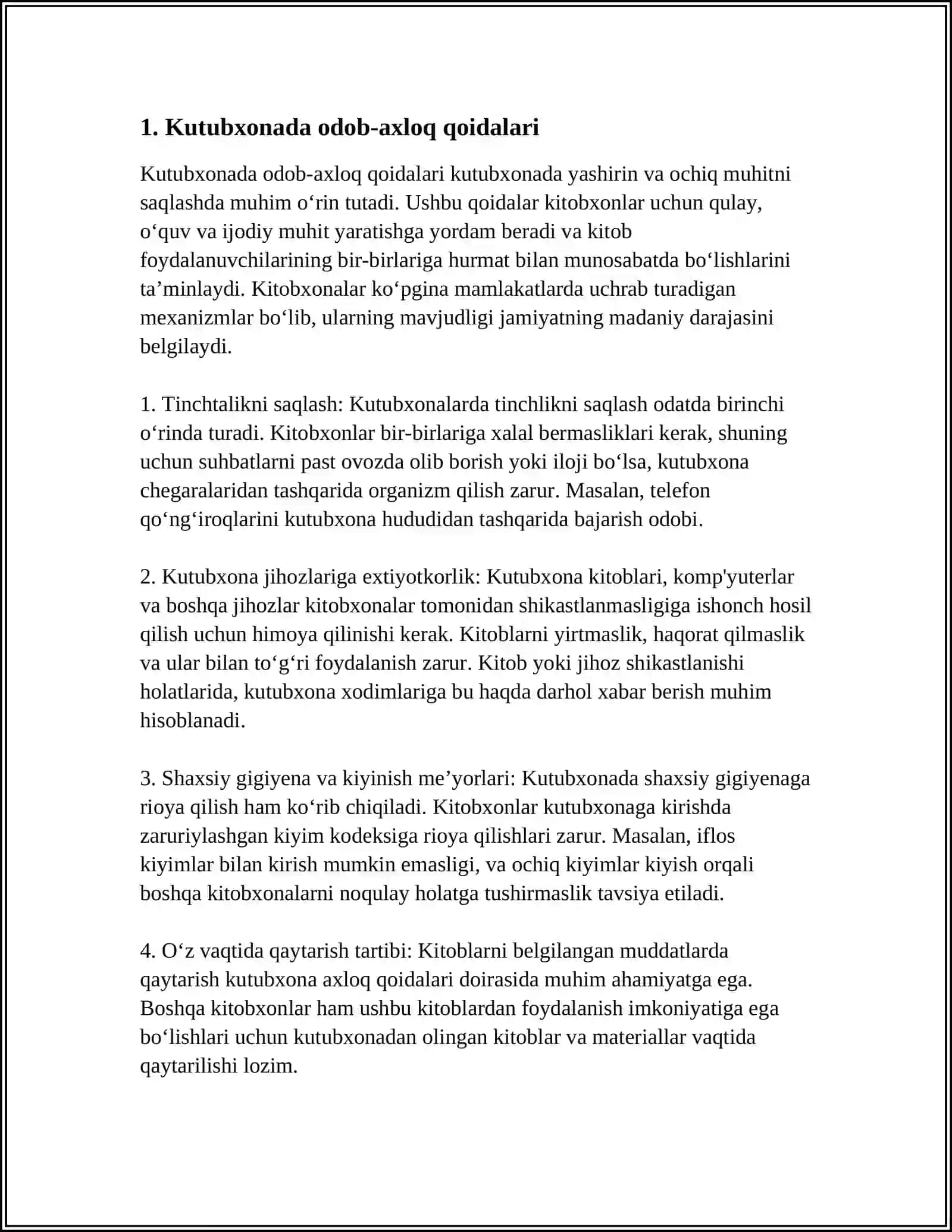 Kutubxonada Axloqiy Me'yorlar va Muomala 3