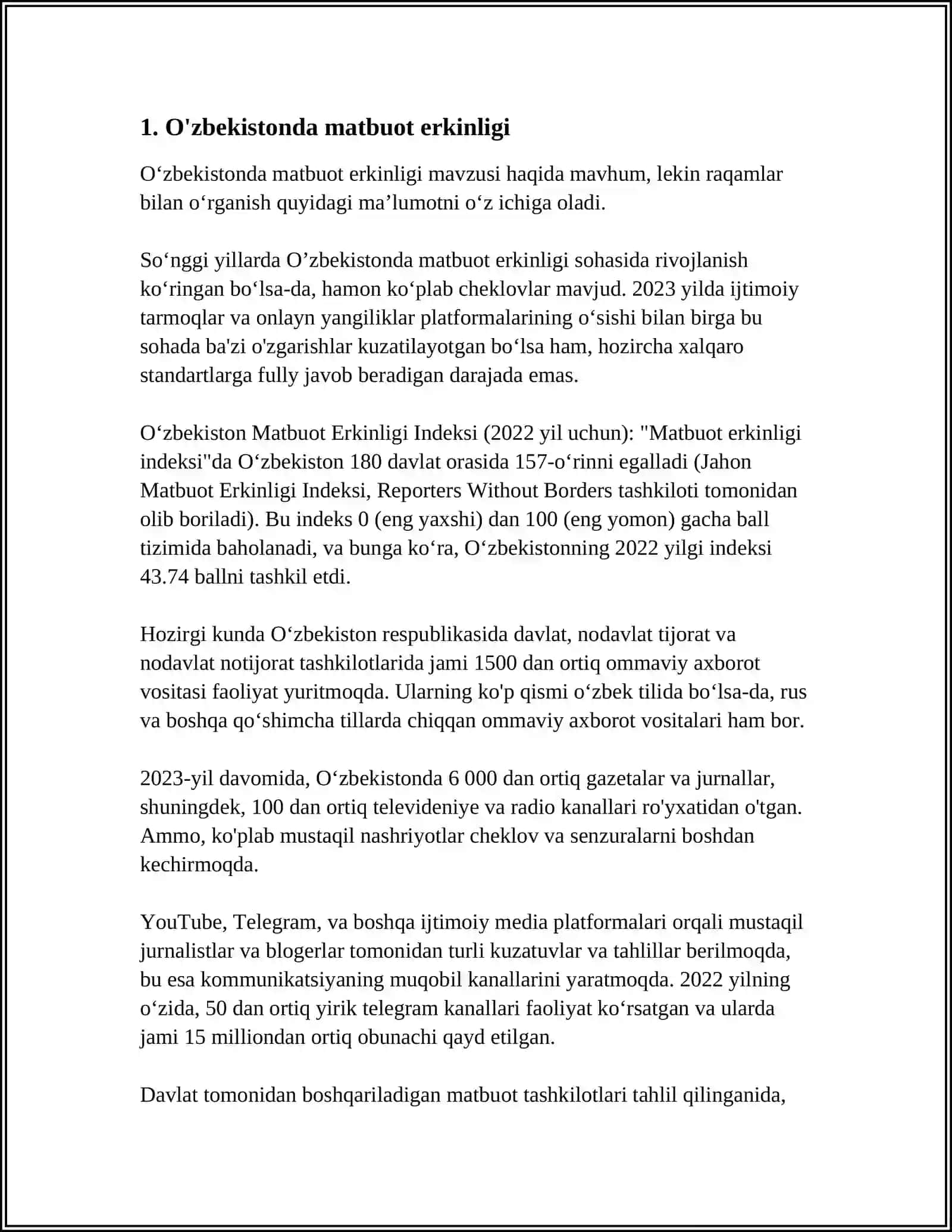 O'ZBEKISTON RESPUBLIKASI OMMAVIY AXBOROT VOSITALARINING FAOILYATI 3