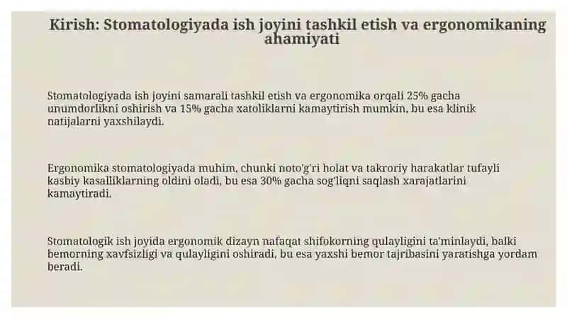 Stomatologiyada ish joyini tashkil etish va ergonomika 3