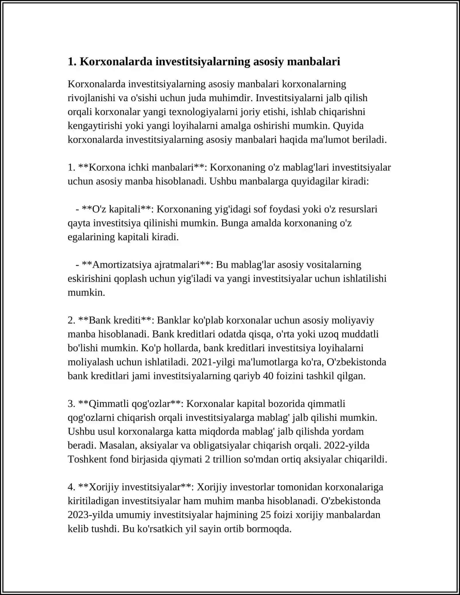 KORXONALARDA INVESTITSIYALASHNING ASOSIY MANBALARI VA YONALISHLARI 3