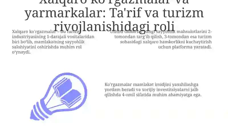 Xalqaro ko'rgazmalar va yarmarkalarning turizm rivojlanishidagi roli 3