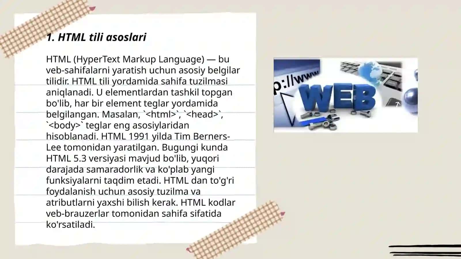 Web dizayn asoslari. HTML tilida ishlash 3