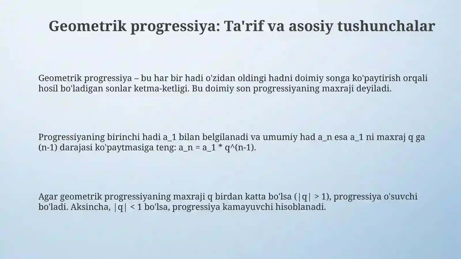 Geometrik progressiya nta hadi yigʻindisi 3