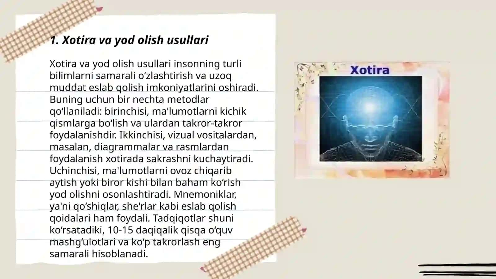 Xotira va yod olish usullari 3