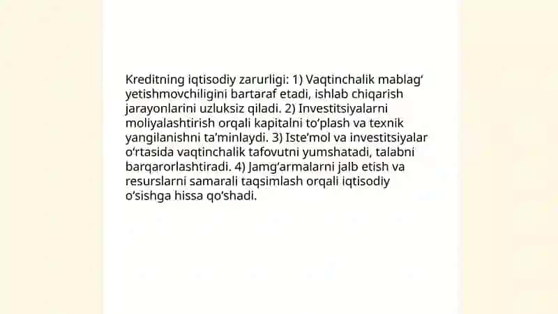 Kreditning zarurligi, funksiyalari, turlari va shakllari 3