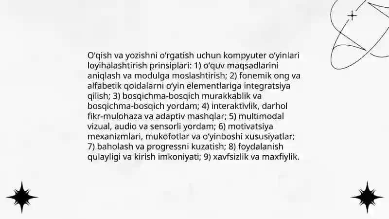 Oʻqish va yozishni oʻrgatish uchun kompyuter oʻyinlari loyihalashtirish 3