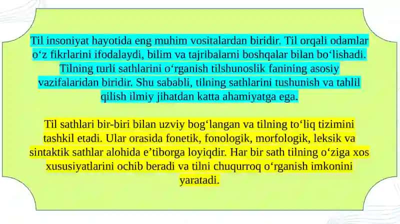 Til sathlari. Tilning fonologik va fonetik sathi. 3