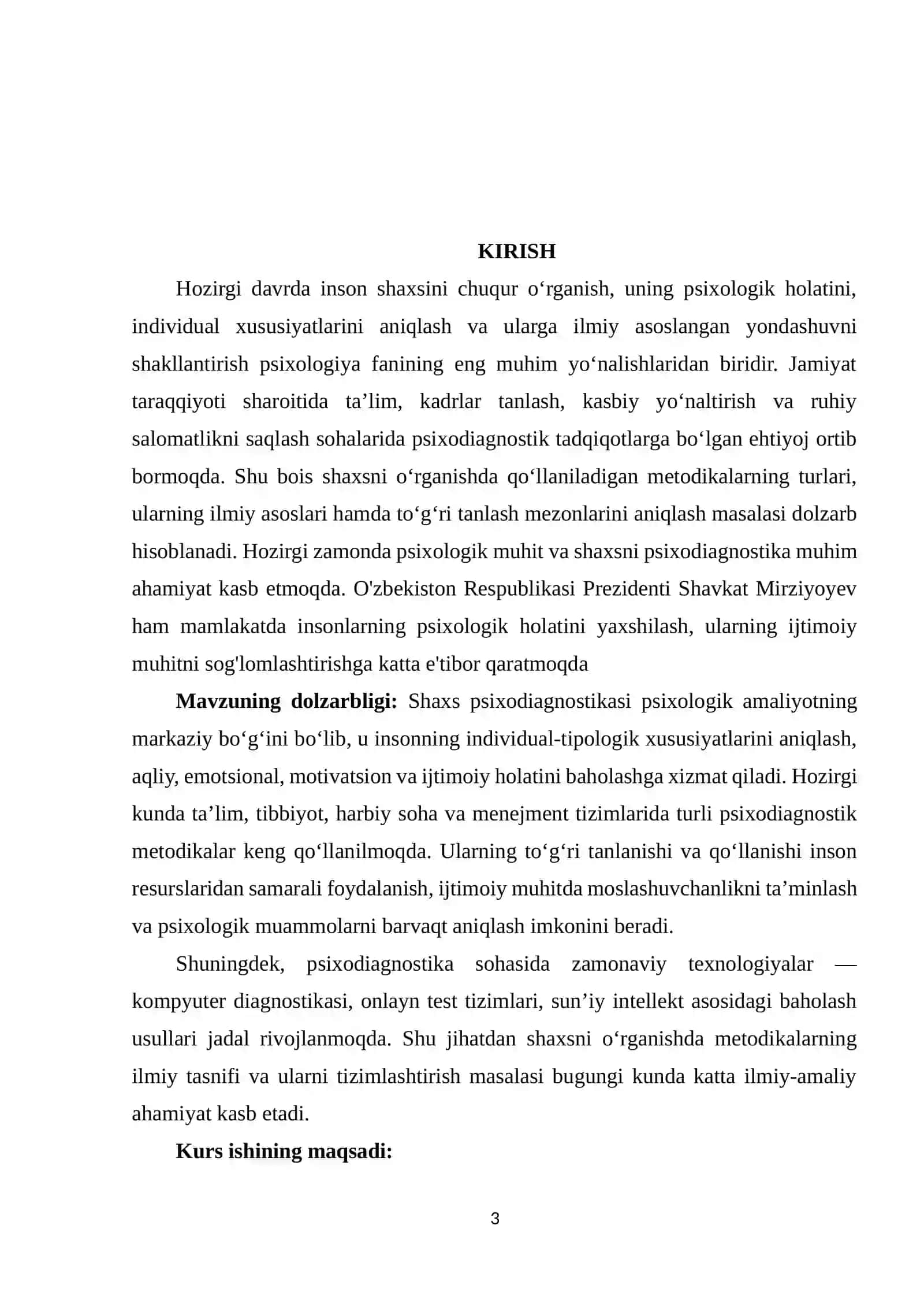 SHAXS SIXODIOGNOSTIKASIDA QO'LLANILADIGAN METODIKALAR TASNIFI 3