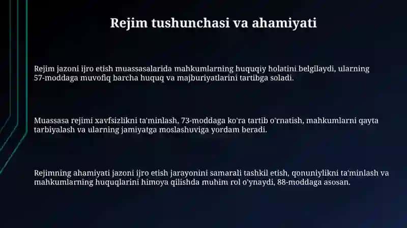 Jazoni ijro etish muassasalarida rejim 3