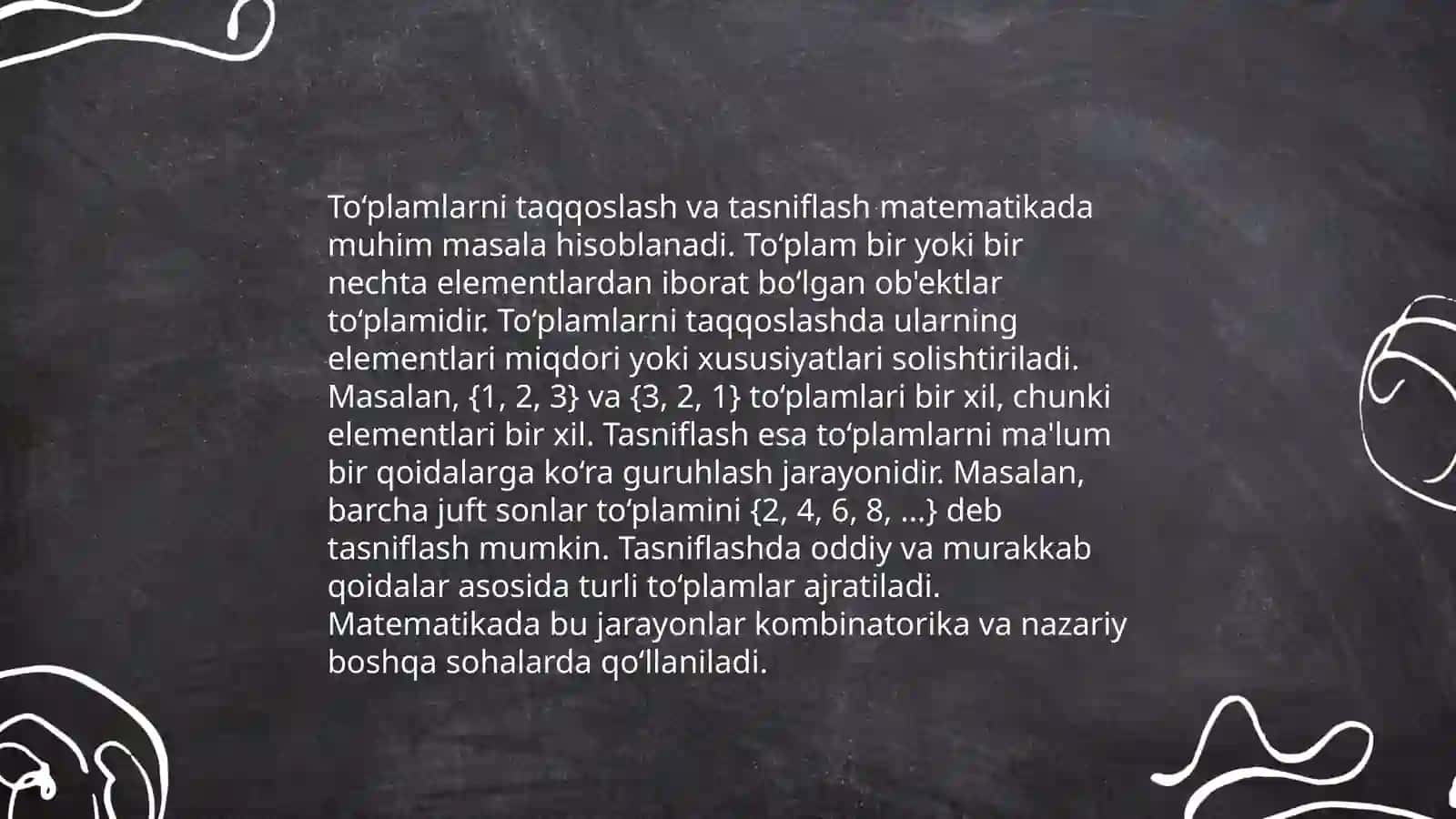 Toʻplamlarni sinflarga ajratishga oid misollar 3