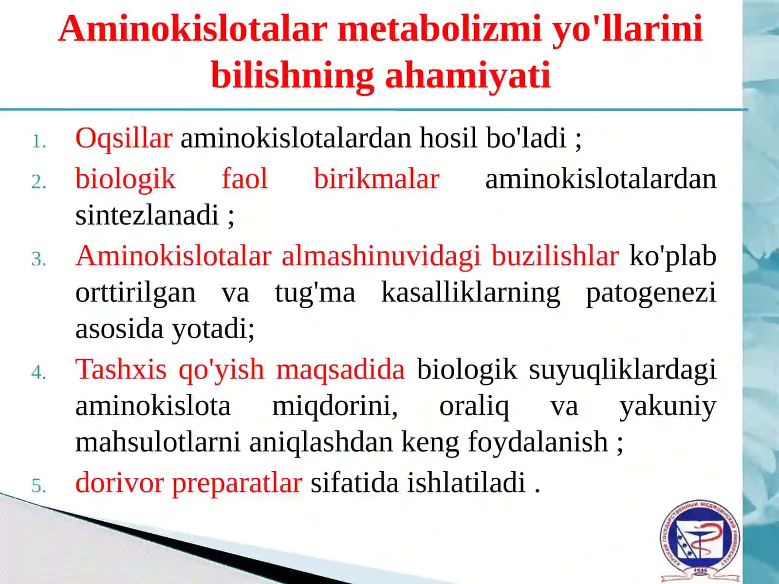 OQSIL ALMASHINUVI. AMINOKISLOTA ALMASHINUVINING UMUMIY YO'LLARI 3