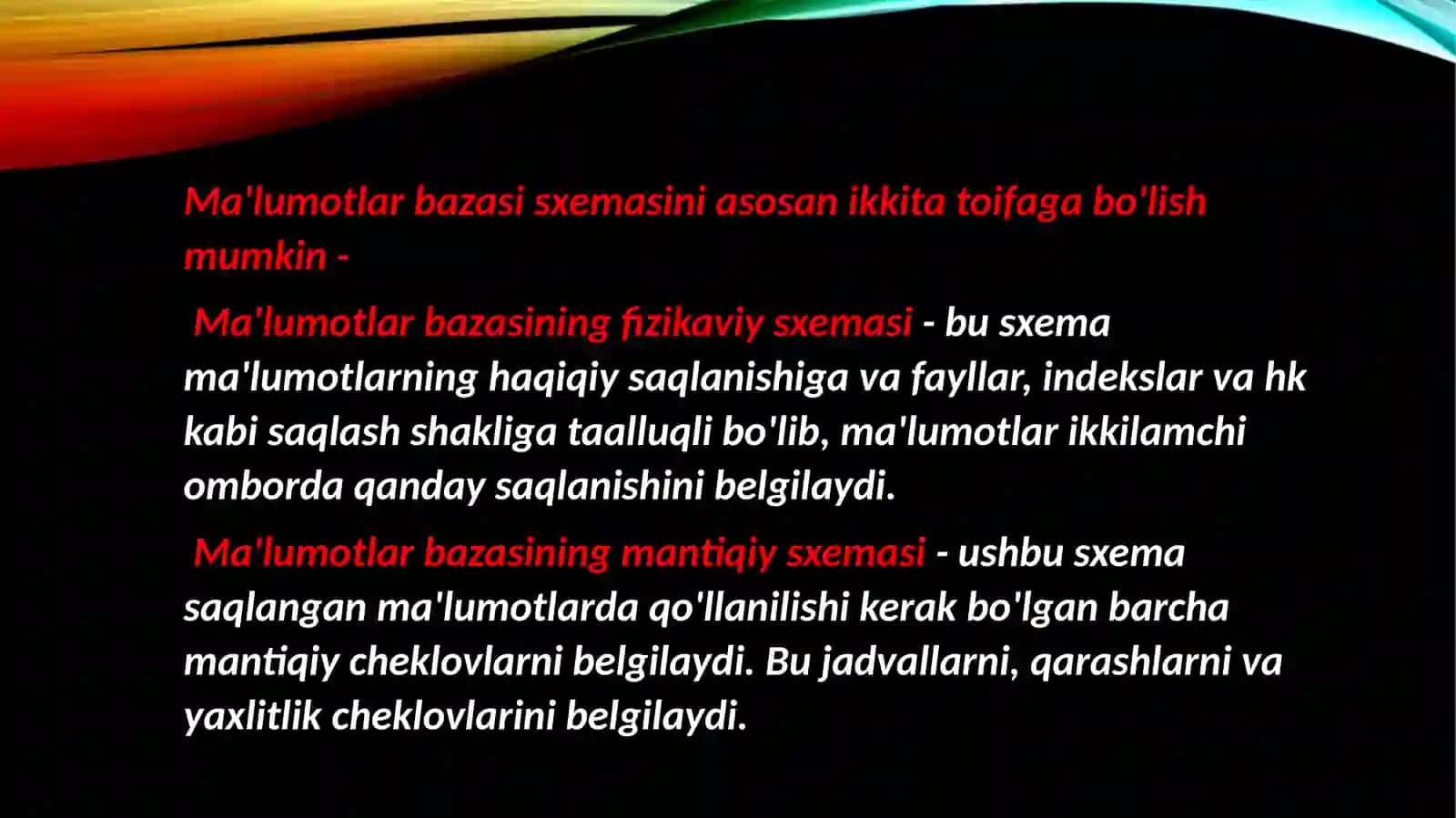 Berilganlar bazasi tizimining sxemasini qurish (data schemes) 3