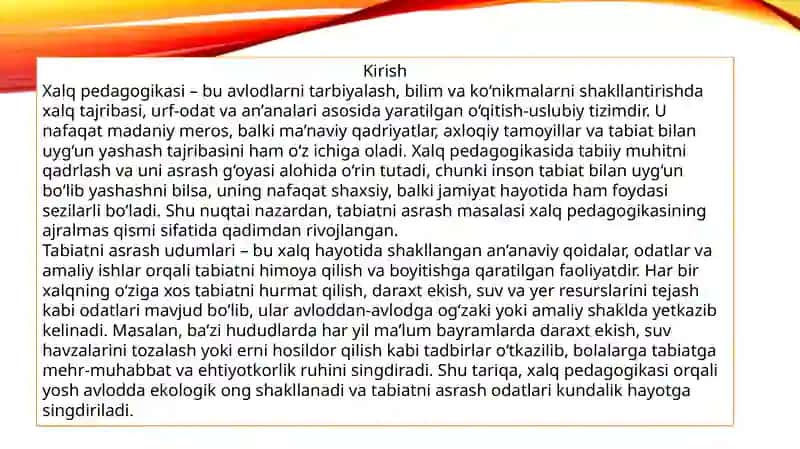 Xalq pedagogikasida tabiatni asrash udumlari. 3